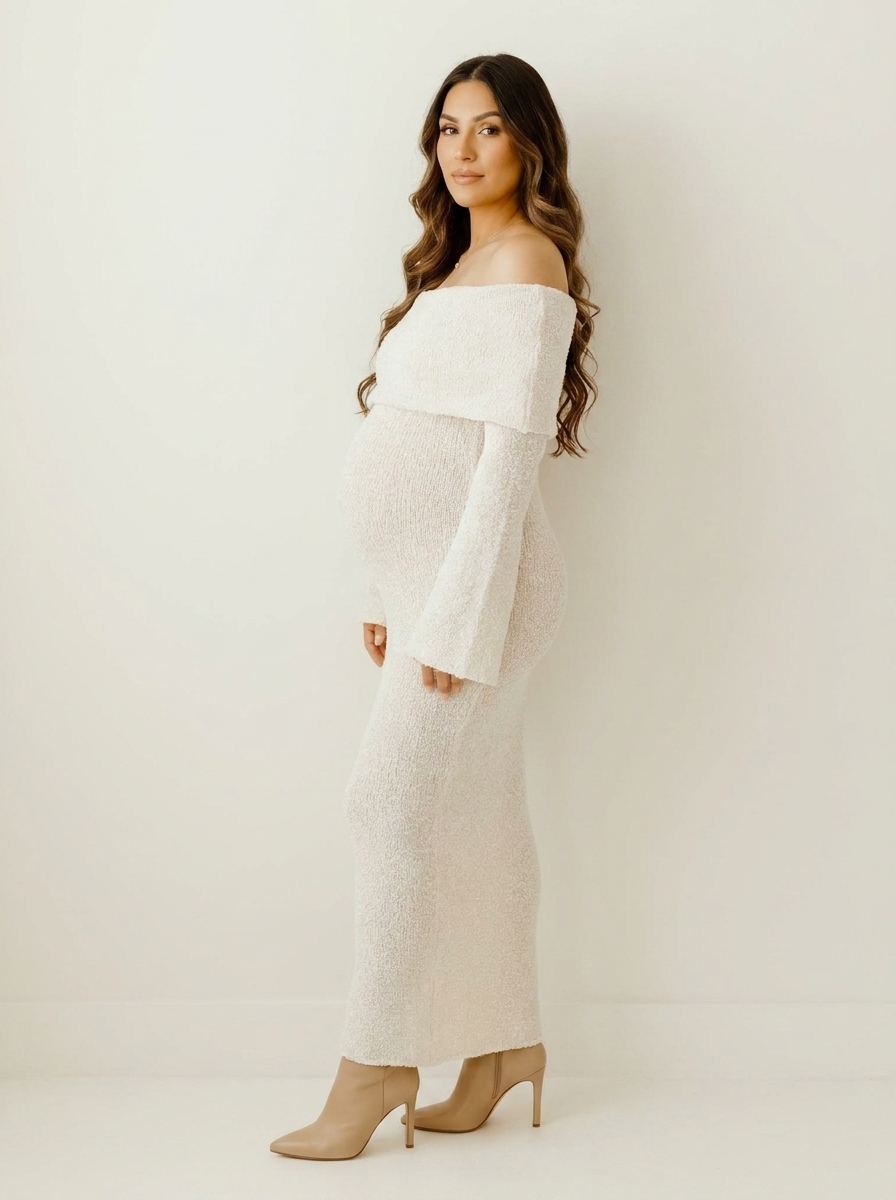 Jurk Dames Zwangerschap Off-Shoulder Maxi - Gebreid