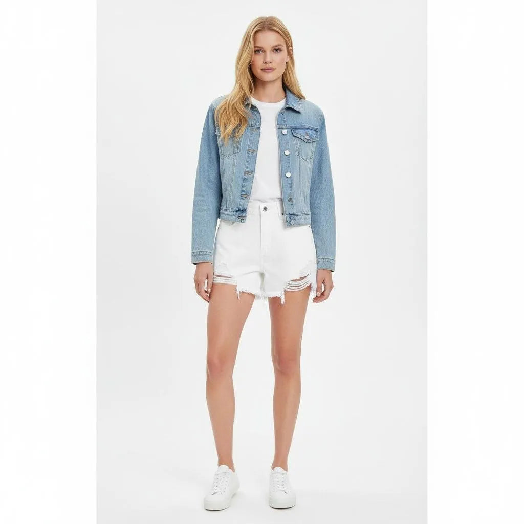 Denim Shorts Dames | Hoge Taille Rafelrand Stretch - Miss Madera MIS-RQOEMP