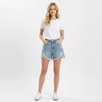 Denim Shorts Dames | Hoge Taille Rafelrand Stretch - Miss Madera MIS-RQOEMP