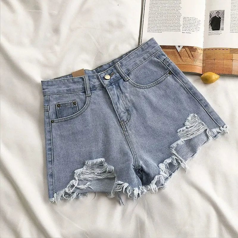 Denim Shorts Dames | Hoge Taille Rafelrand Stretch - Miss Madera MIS-S2TG8L