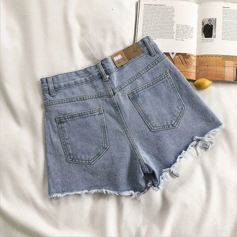 Denim Shorts Dames | Hoge Taille Rafelrand Stretch - Miss Madera MIS-S2TG8L