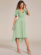 Chic V Neck High-Low Wedding Guest Dress #color_Mint Green