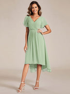 Chic V Neck High-Low Wedding Guest Dress #color_Mint Green