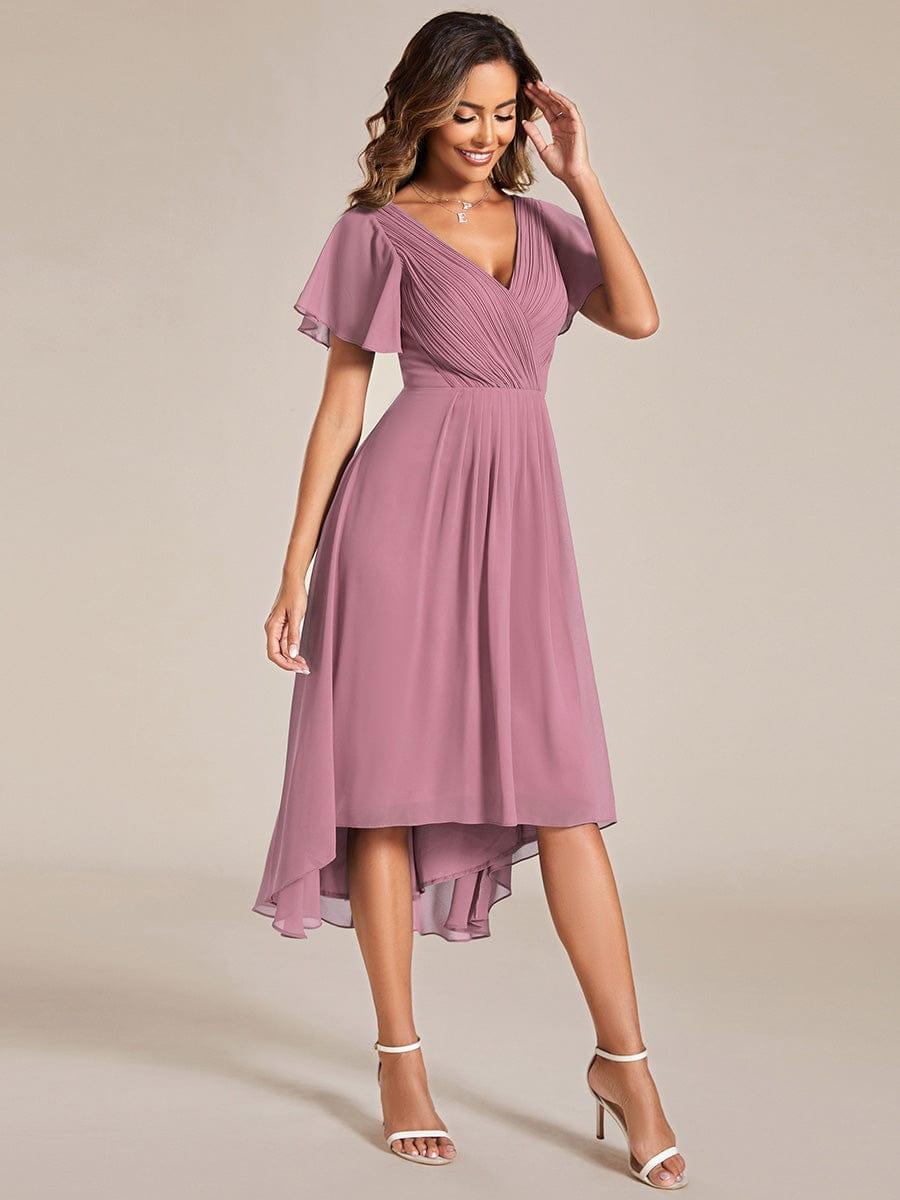 Chic V Neck High-Low Wedding Guest Dress #color_Purple Orchid