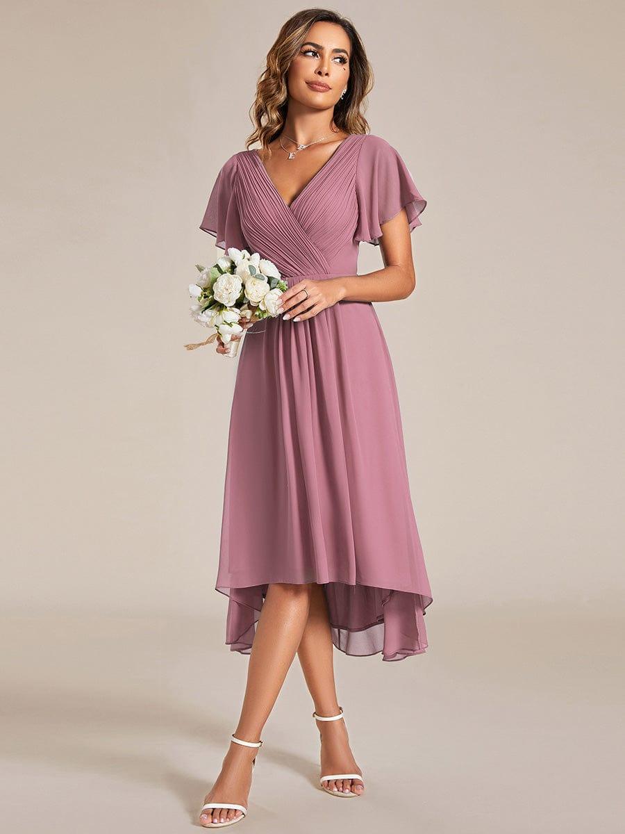 Chic V Neck High-Low Wedding Guest Dress #color_Purple Orchid