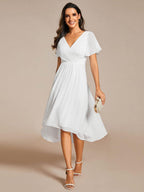 Chic V Neck High-Low Wedding Guest Dress #color_White