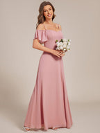Stylish Cold-Shoulder Floor Length Bridesmaid Dress with Side Slit #color_Dusty Rose
