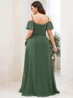 Stylish Cold-Shoulder Floor Length Bridesmaid Dress with Side Slit #Color_Eucalyptus Green