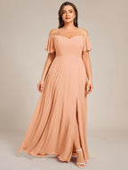 Stylish Cold-Shoulder Floor Length Bridesmaid Dress with Side Slit #Color_Peach
