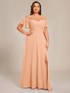 Stylish Cold-Shoulder Floor Length Bridesmaid Dress with Side Slit #Color_Peach