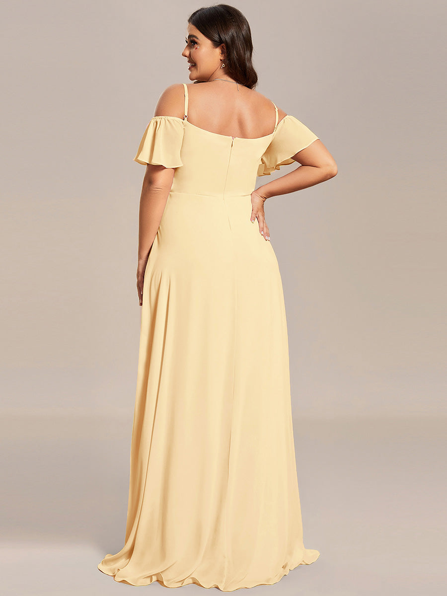 Stylish Cold-Shoulder Floor Length Bridesmaid Dress with Side Slit #color_Yellow