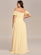 Stylish Cold-Shoulder Floor Length Bridesmaid Dress with Side Slit #color_Yellow