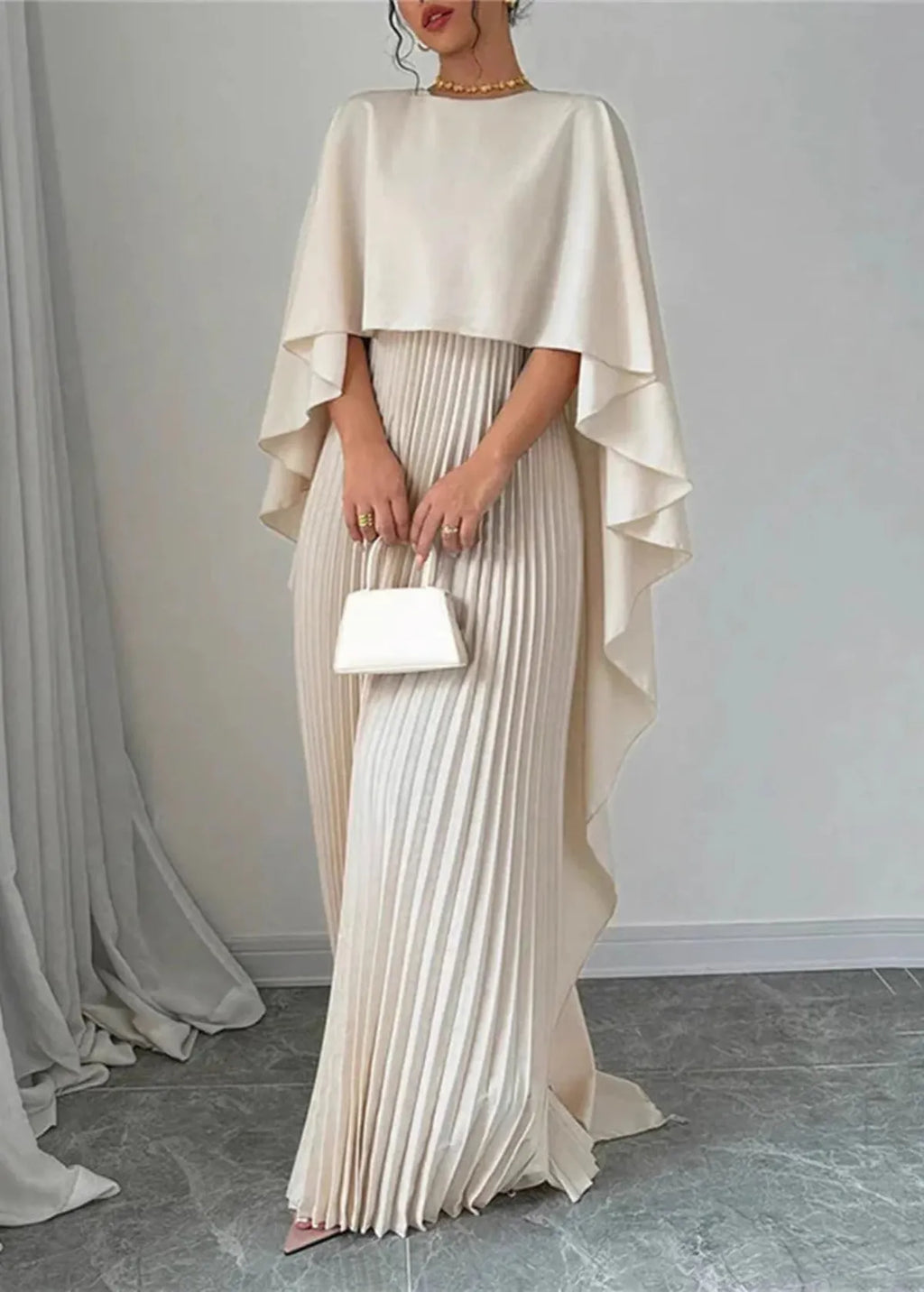 Miss | Jurk Dames Cape Mouwen Geplooid Maxi