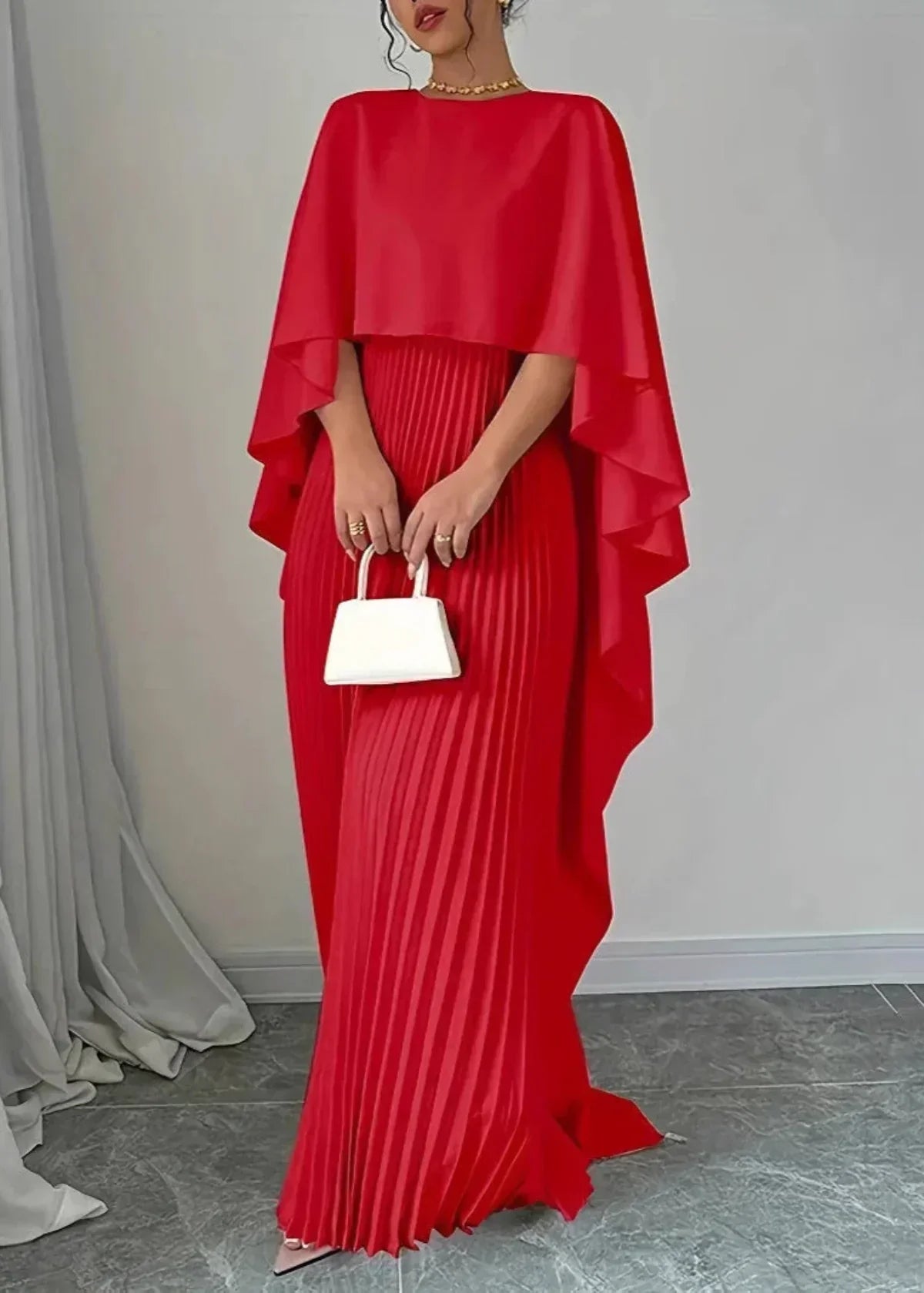 Miss | Jurk Dames Cape Mouwen Geplooid Maxi