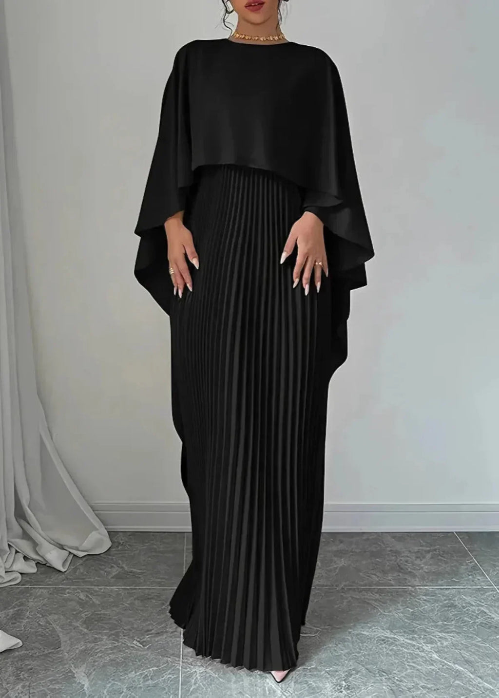 Miss | Jurk Dames Cape Mouwen Geplooid Maxi