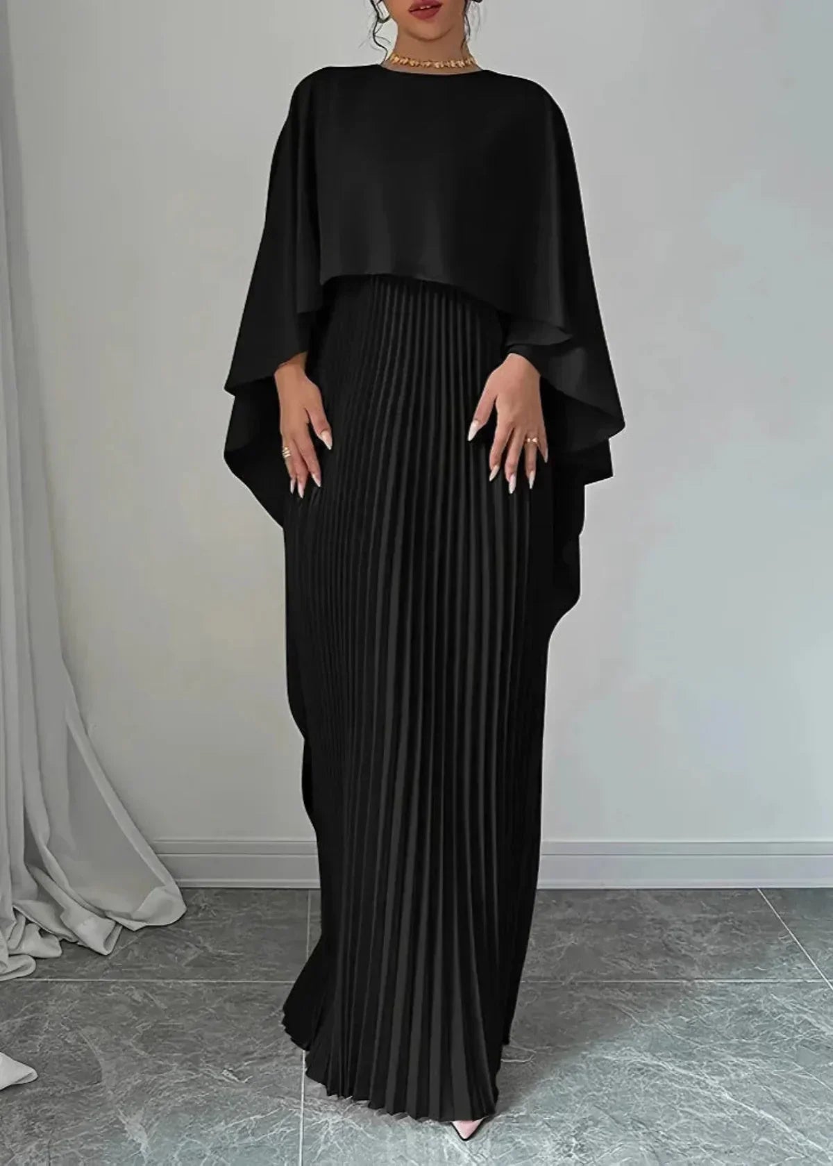 Miss | Jurk Dames Cape Mouwen Geplooid Maxi