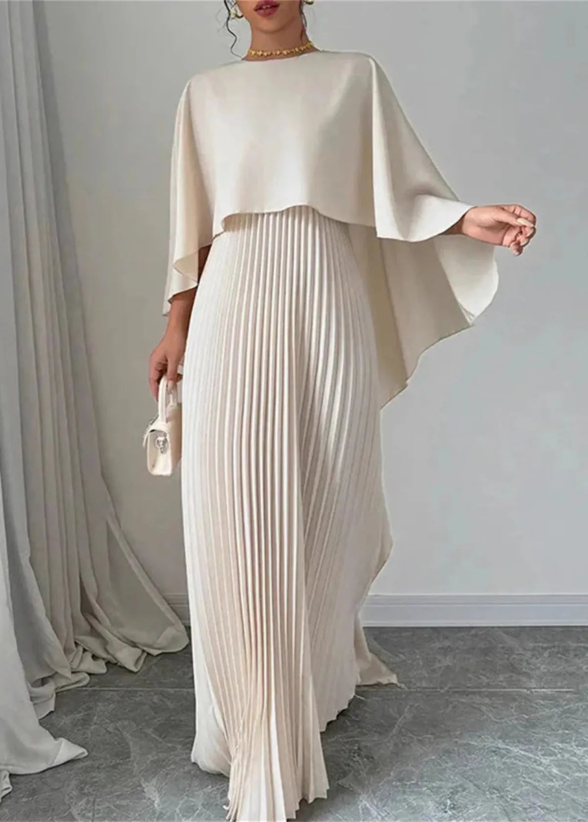 Miss | Jurk Dames Cape Mouwen Geplooid Maxi