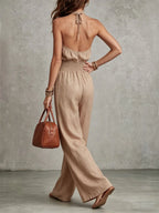 Miss | Jumpsuit Dames Halternek Wijde Pijp Vloerlang Gesmokte Taille