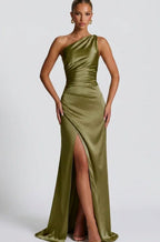 Miss | Jurk Dames One-Shoulder Maxi Gesmokt - Satijn