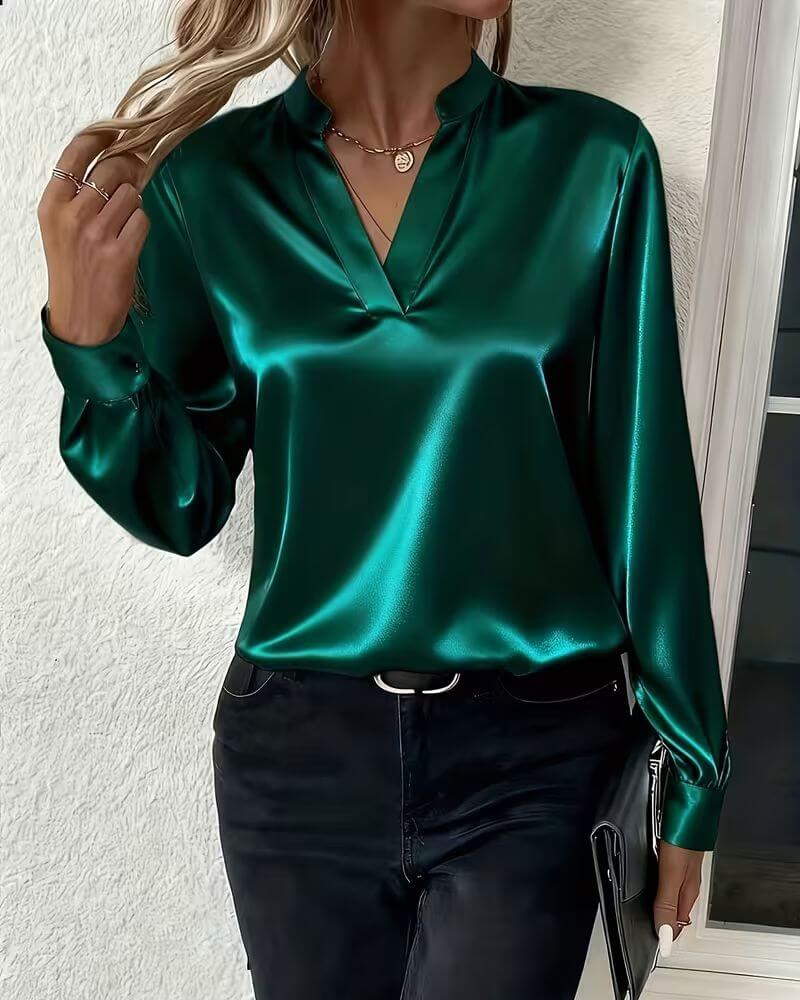 Miss | Blouse Dames V-hals Staande Kraag Lange Mouw