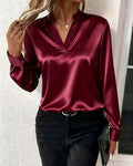 Miss | Blouse Dames V-hals Staande Kraag Lange Mouw