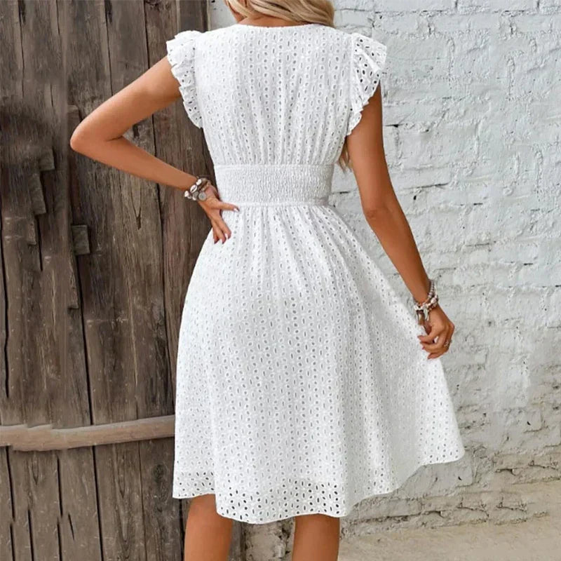 Miss | Jurk Dames Broderie Anglaise Midi A-lijn Gerimpelde Taille