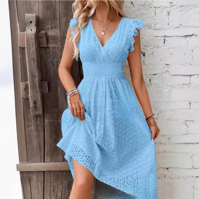 Miss | Jurk Dames Broderie Anglaise Midi A-lijn Gerimpelde Taille