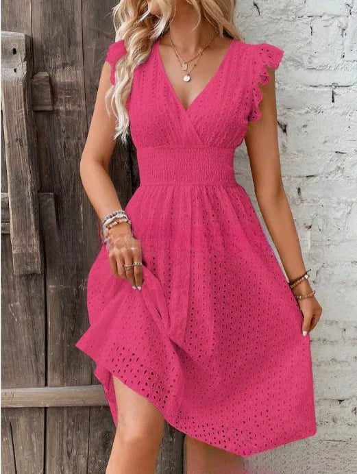 Miss | Jurk Dames Broderie Anglaise Midi A-lijn Gerimpelde Taille