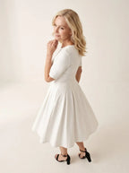 Elegante Midi Jurk A-lijn Wit - Miss Madera MIS-7DA8B8