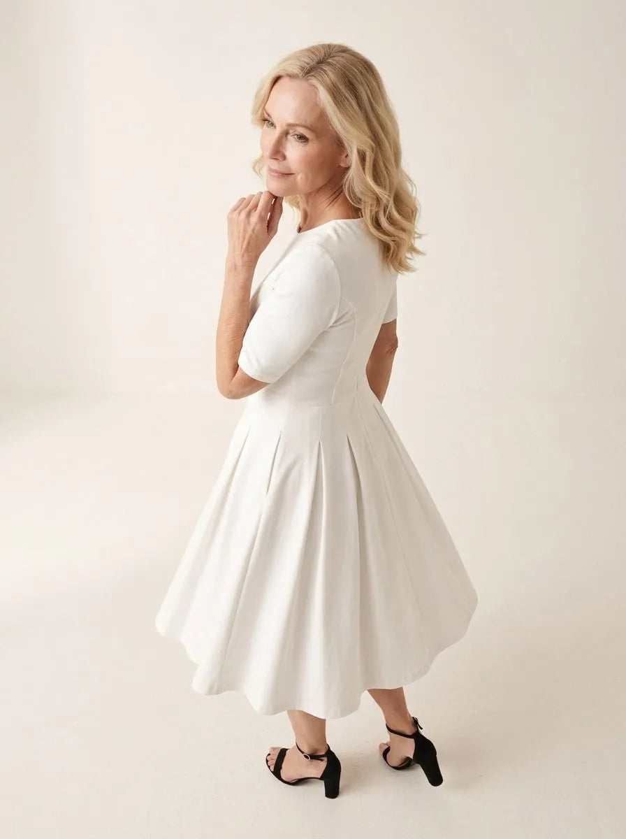 Elegante Midi Jurk A-lijn Wit - Miss Madera MIS-7DA8B8