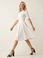 Elegante Midi Jurk A-lijn Wit - Miss Madera MIS-7DA8B8