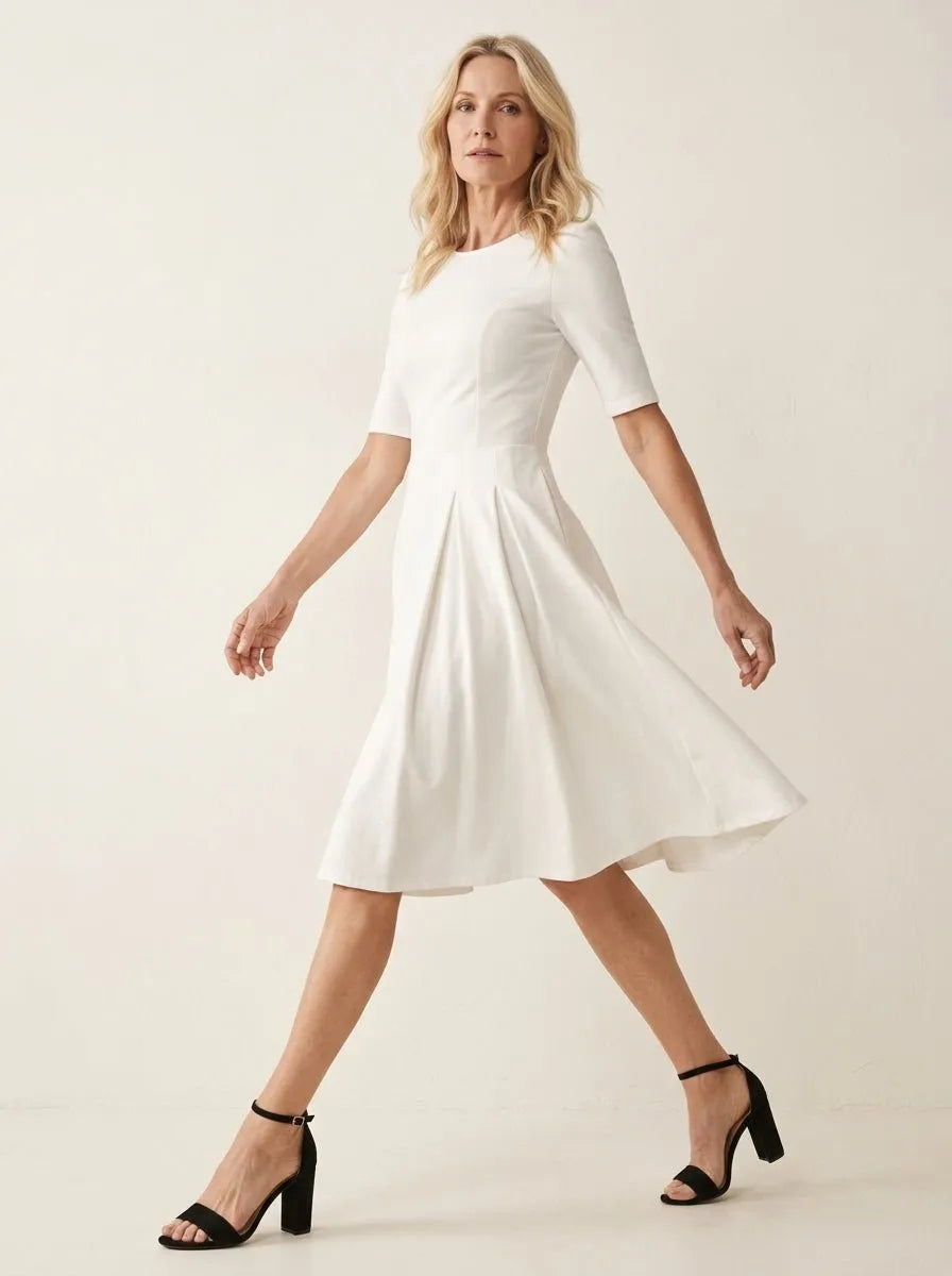 Elegante Midi Jurk A-lijn Wit - Miss Madera MIS-7DA8B8