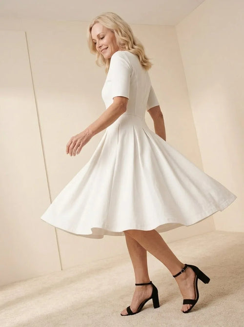 Elegante Midi Jurk A-lijn Wit - Miss Madera MIS-7DA8B8