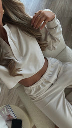 Nachtkleding Dames Waffle Loungeset Cropped Hoodie