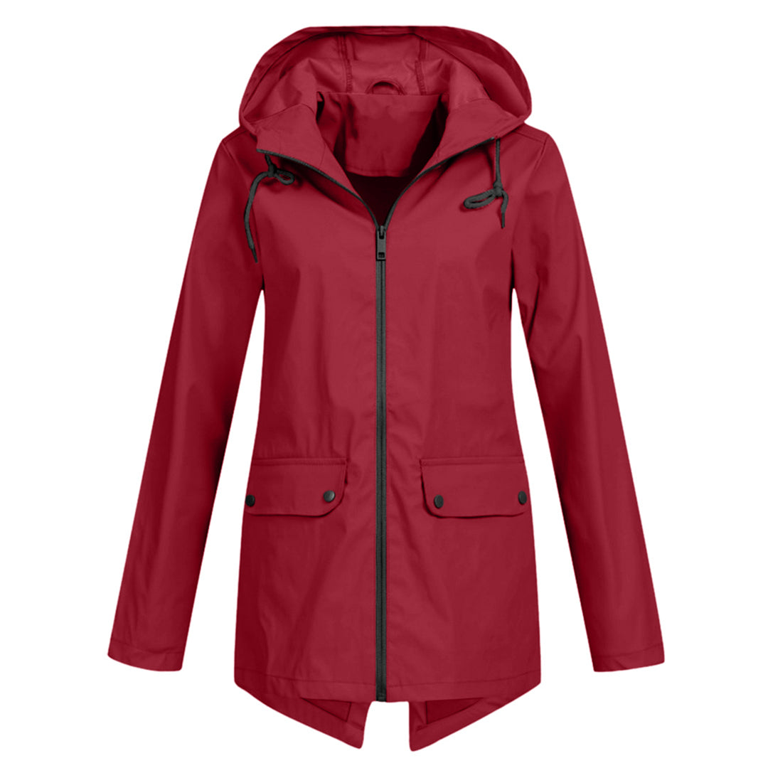 Jas Dames Waterdicht Getailleerd met Capuchon - Polyester - Wijnrood