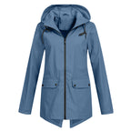 Jas Dames Waterdicht Getailleerd met Capuchon - Polyester - Blauw