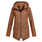 Jas Dames Waterdicht Getailleerd met Capuchon - Polyester - Koffie