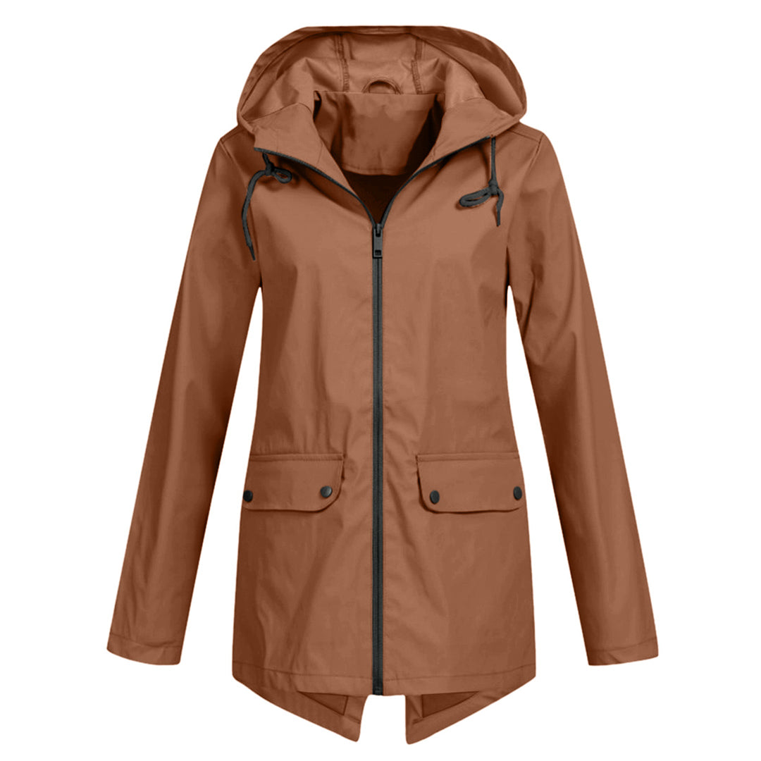 Jas Dames Waterdicht Getailleerd met Capuchon - Polyester - Koffie