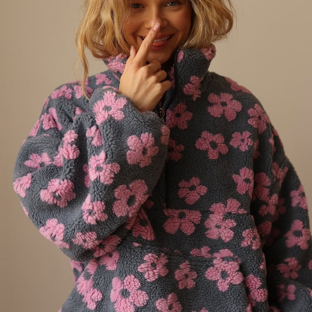 Miss | Jas Dames Oversized Bloemenprint Halve Rits Heuplang