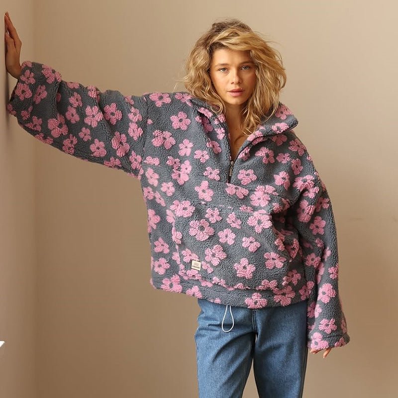 Miss | Jas Dames Oversized Bloemenprint Halve Rits Heuplang