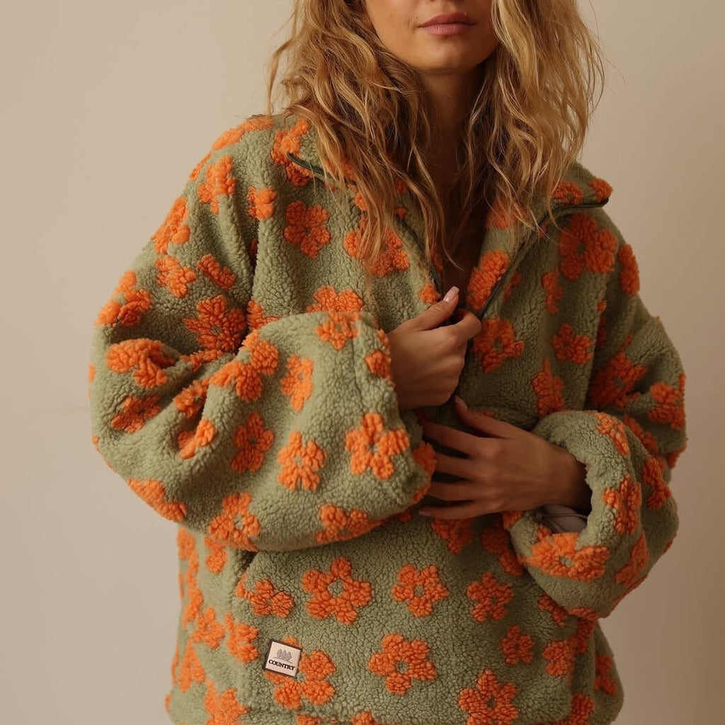 Miss | Jas Dames Oversized Bloemenprint Halve Rits Heuplang