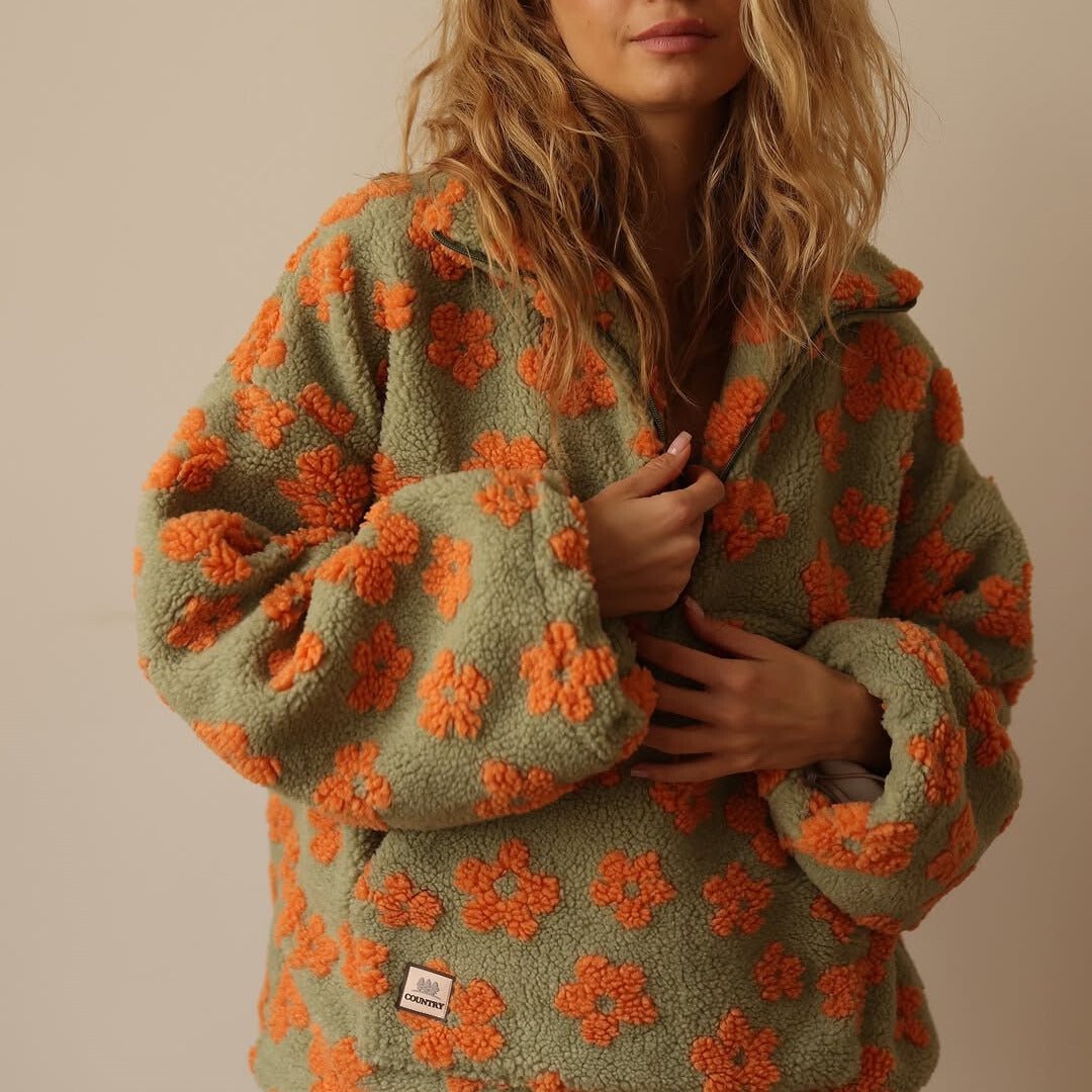 Miss | Jas Dames Oversized Bloemenprint Halve Rits Heuplang