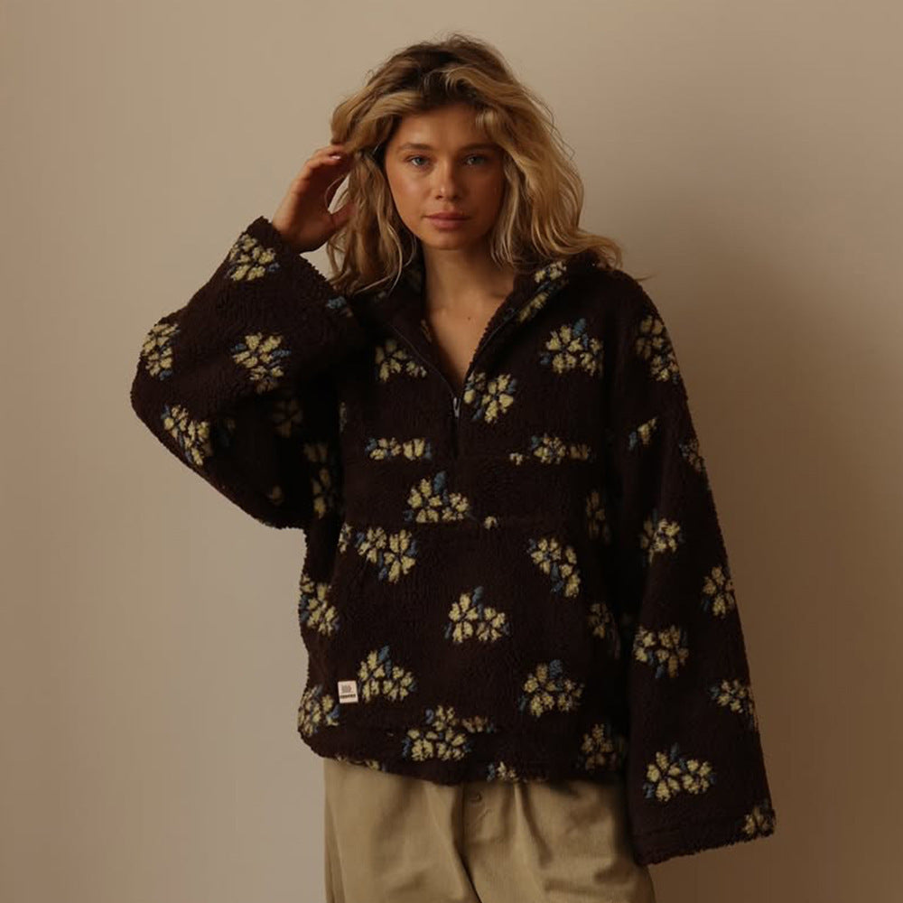 Miss | Jas Dames Oversized Bloemenprint Halve Rits Heuplang