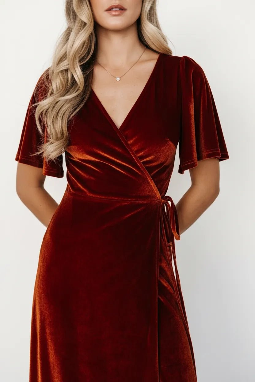 Fluwelen Maxi Jurk Dames | Wrap V-hals Hoge Split - Miss Madera MIS-WKNPT6