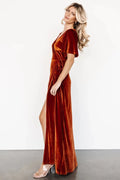 Fluwelen Maxi Jurk Dames | Wrap V - hals Hoge Split - Miss Madera