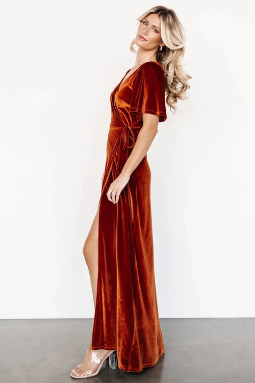 Fluwelen Maxi Jurk Dames | Wrap V-hals Hoge Split - Miss Madera MIS-WKNPT6