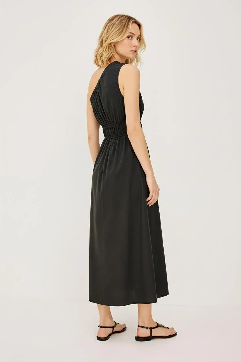 Gebreide Jurk Dames | Asymmetrisch Schouder Elastische Taille - Miss Madera MIS-YTOLU0