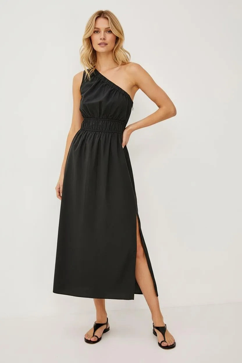 Gebreide Jurk Dames | Asymmetrisch Schouder Elastische Taille - Miss Madera MIS-YTOLU0