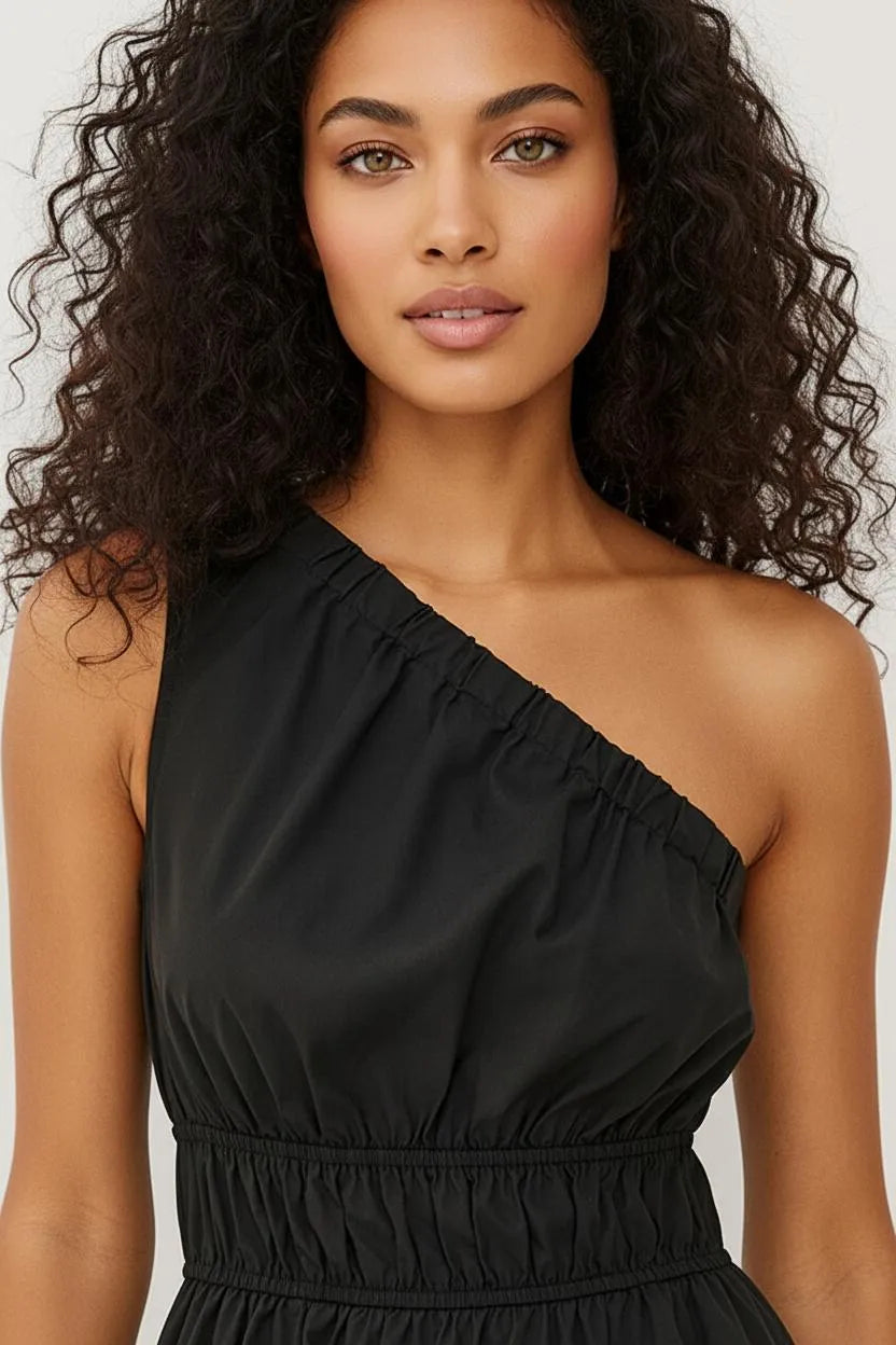 Gebreide Jurk Dames | Asymmetrisch Schouder Elastische Taille - Miss Madera MIS-YTOLU0