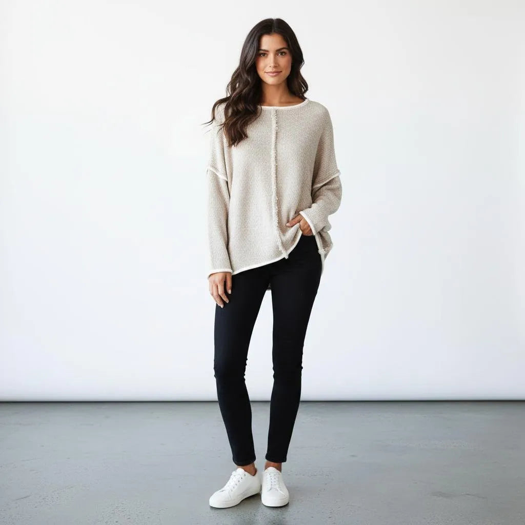 Gebreide Off-Shoulder Trui Dames | Relaxed Fijngebreid - Miss Madera MIS-2J0TXS